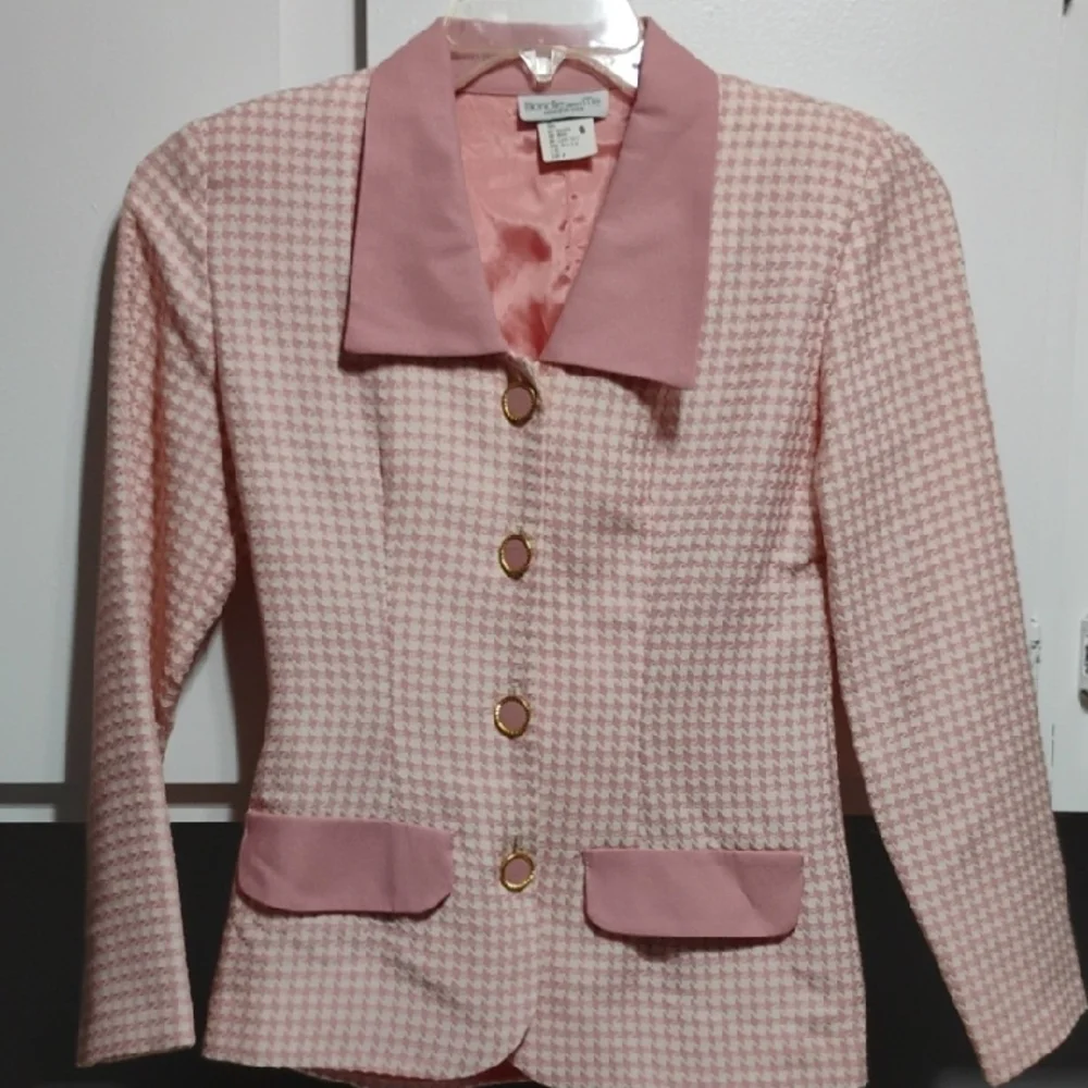 (XX-55) SALE! Blondie And Me Elegant Pink Houndstooth Women's Blazer & Skirt Set - Picture 3 of 9
